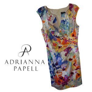 Adrianna Papell, Floral Sleeveless Sheath Dress, Cream, Blue, Orange